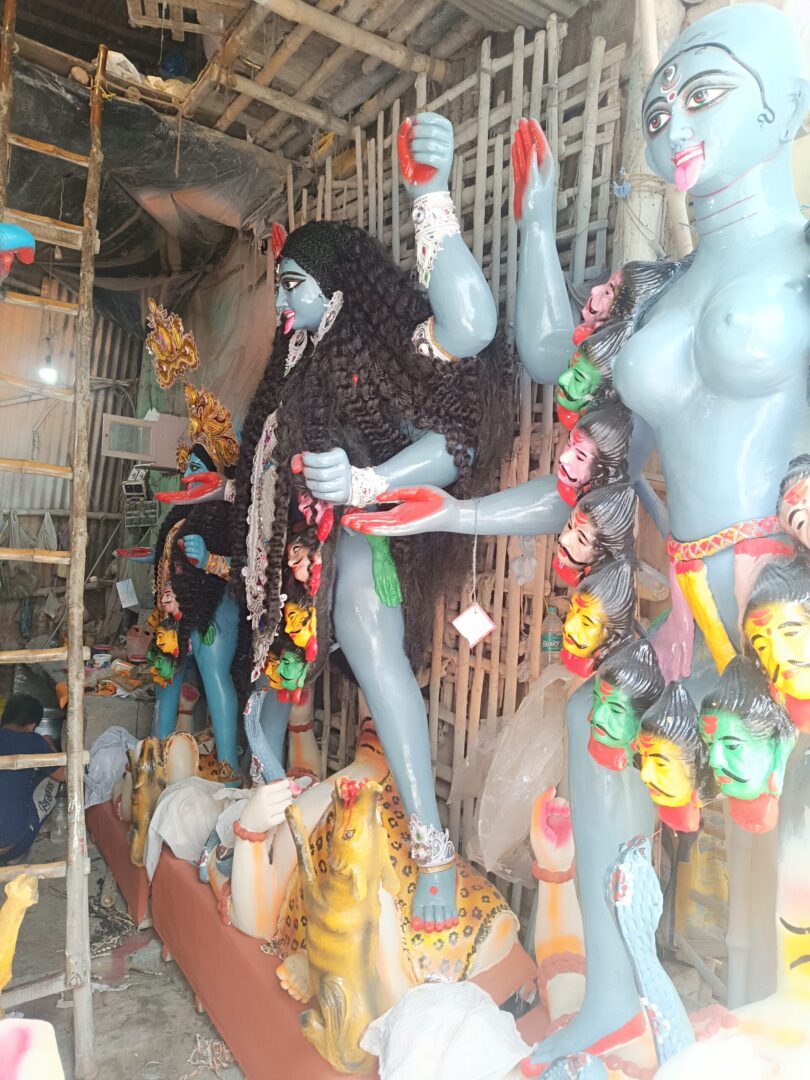 Colorful sculptures in a workshop